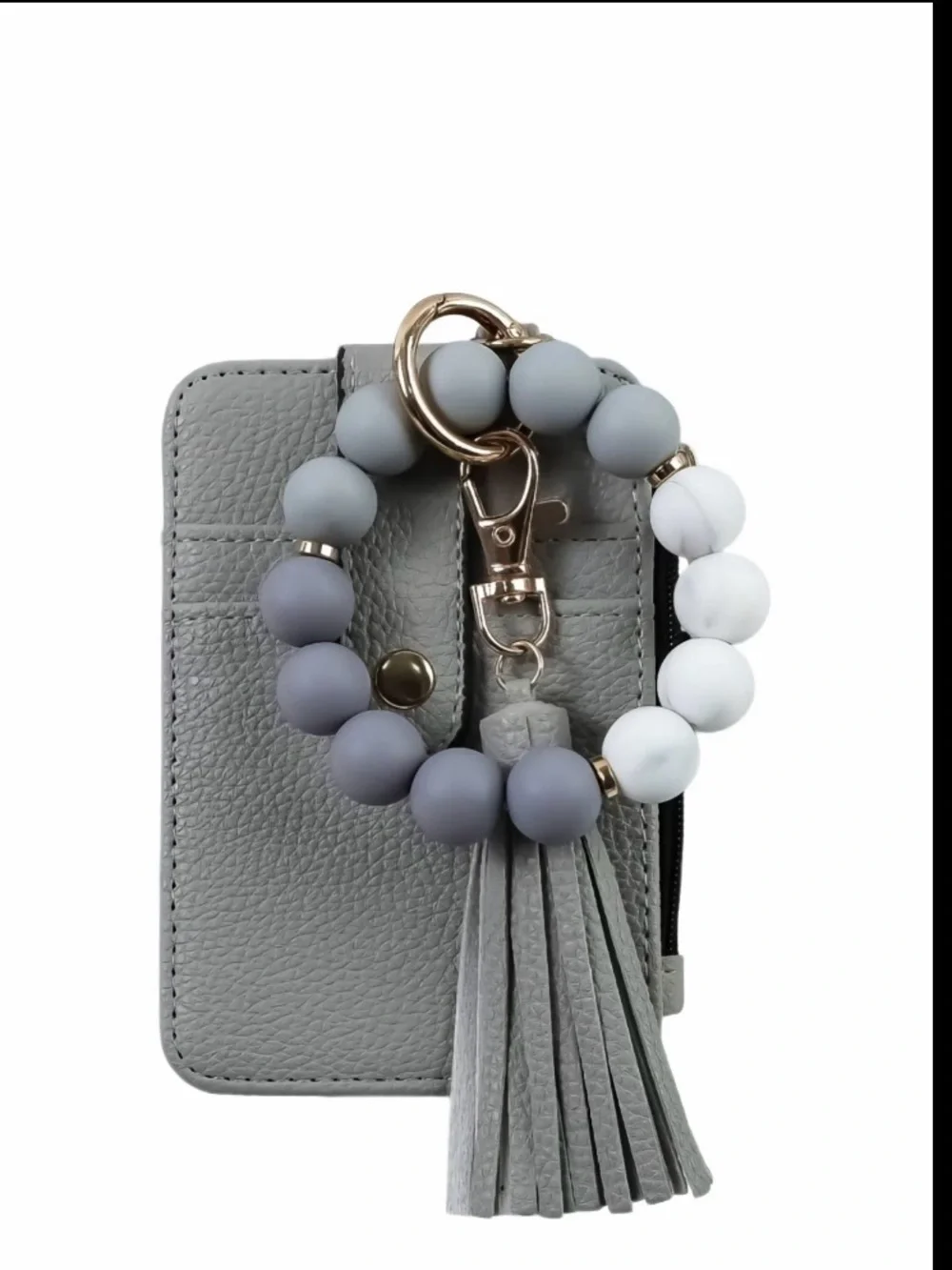 Grey Beaded Wristlet Keychain with Tassel